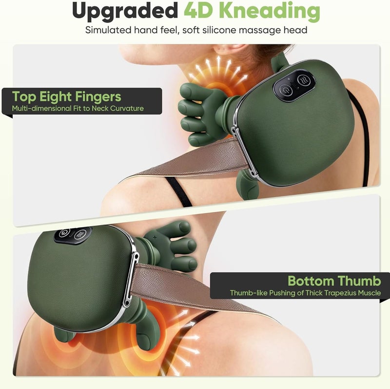 DIGI CORE Shoulder & Neck Massager with Heat 4D Bionic Kneading Massage Pillow, Real Hand Simulation Finger Massage, Deep Tissue Cervical & Back Massager for Muscle Pain Relief, Shoulder Massager Electric Heated Massager Back Massager Green - Image 4